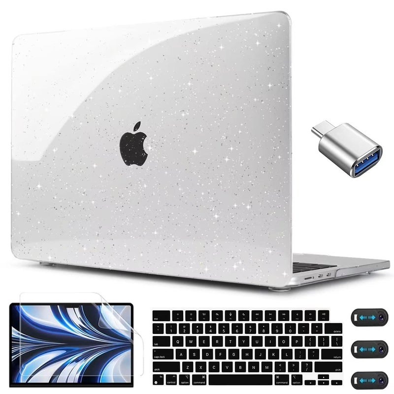 CISSOOK Clear Glitter Star Case for MacBook Air 13.6 inch 2024 2022 Release A3113 M3 A2681 M2  Glossy Sparkly Hard Shell Case with Keyboard Cover Type C Adapter for MacBook Air 13.6"" with Touch ID - Image 1